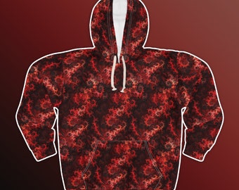 Sweat à capuche unisexe rouge fractal