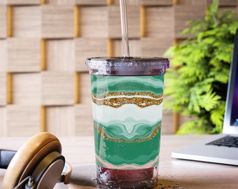 Green Marble Suave Acrylic Cup With Straw