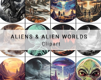 Alien Worlds Clipart Bundle | Sci-Fi Cosmic Images (PNG, Digital Download)