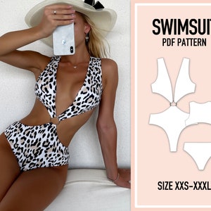 Swimsuit pattern PDF.  XXS-XXXL. Sewing Pattern Swimsuit. One piece swimsuit pattern. Women's swimsuit sewing pattern. Swimwear patterns