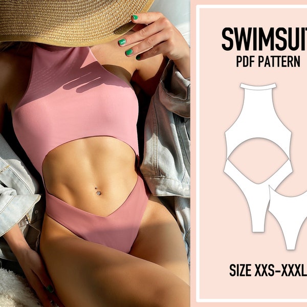 Swimsuit pattern PDF.  XXS-XXXL. Sewing Pattern Swimsuit. One piece swimsuit pattern. Women's swimsuit sewing pattern. Swimwear patterns