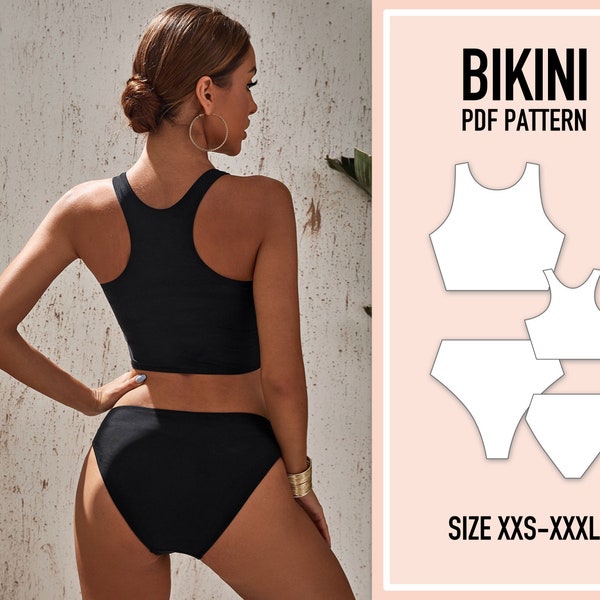 Bikini pattern PDF. Sewing Pattern Swimsuit. One Piece Bikini. Sewing Pattern.  Swimsuit Pattern. Women Pattern. XXS-XXXL
