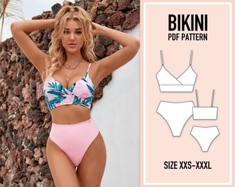 Bikini pattern PDF. Sewing Pattern Swimsuit. One Piece Bikini. Sewing Pattern.  Swimsuit Pattern. Women Pattern. XXS-XXXL