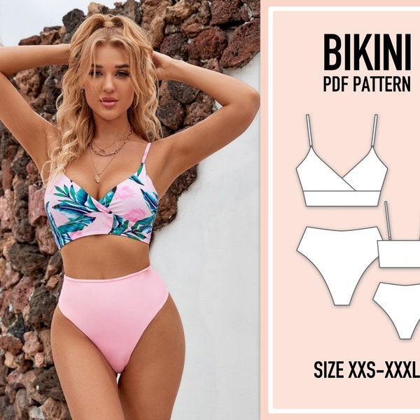 Bikini pattern PDF. Sewing Pattern Swimsuit. One Piece Bikini. Sewing Pattern.  Swimsuit Pattern. Women Pattern. XXS-XXXL