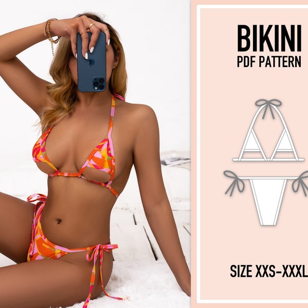 Bikini pattern PDF. Triangle bikini pattern pdf. Sewing Pattern Swimsuit. One Piece Bikini. Sewing Pattern.  Extreme micro bikini pattern.