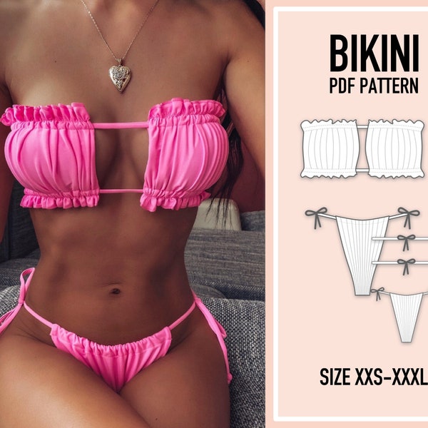 Bikini pattern PDF. Sewing Pattern Swimsuit. One Piece Bikini. Sewing Pattern.  Swimsuit Pattern. Beginner Pattern. XXS-XXXL