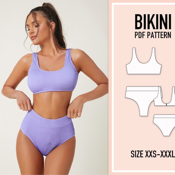 Bikini pattern PDF. Sewing Pattern Swimsuit. One Piece Bikini. Sewing Pattern.  Swimsuit Pattern. Women Pattern. XXS-XXXL