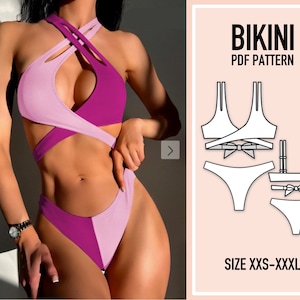 Bikini pattern PDF. Sewing Pattern Swimsuit. One Piece Bikini. Sewing Pattern.  Swimsuit Pattern. Women Pattern. XXS-XXXL