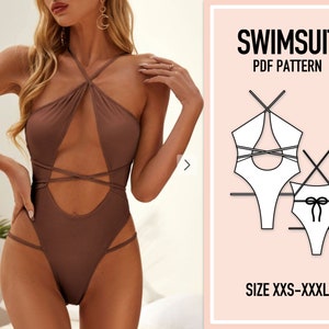 Swimsuit pattern PDF.  XXS-XXXL. Sewing Pattern Swimsuit. One piece swimsuit pattern. Women's swimsuit sewing pattern. Swimwear patterns