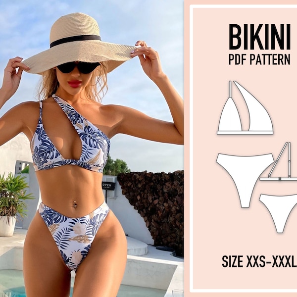 Patrón bikini PDF. Traje de baño de patrón de costura. Bikini de una pieza. Patrón de costura. Patrón de traje de baño. Patrón de mujeres. XXS-XXXL