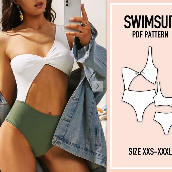 Swimsuit pattern PDF.  XXS-XXXL. Sewing Pattern Swimsuit. One piece swimsuit pattern. Women's swimsuit sewing pattern. Swimwear patterns