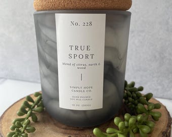 True Sport | Natural Soy Candle | Fresh Citrus Earth & Wood Scent | Clean Burning Candle