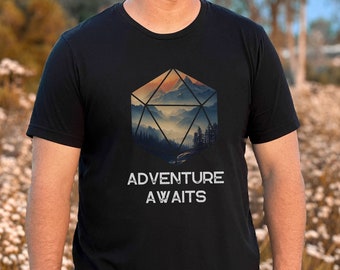 D&D Dice Shirt | D20 Tee | Cool RPG Shirt | Adventure Awaits | Dungeons and Dragons Inspired Tee | Gift for DnD Players | D20 Dice Shirt