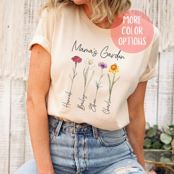 Mama's Garden Shirt, Pretty Birth month flower, personalized mama, custom mom shirt, grandma shirt, gift for mom, custom kid name shirt