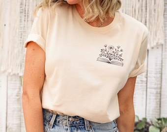 Book Pocket Design Tshirt | Minimalist Floral Book Shirt | Cozy Book Lover T-Shirt | Librarian gift | Bookworms gift | Gifts for book lovers