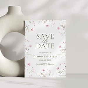 Elegant Wildflower Save the Date, Wedding Invitation, Editable Template, Floral save the date, Printable Invite - Instant Download