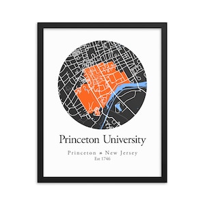 Université de Princeton, impression encadrée de carte du campus de Princeton, art mural universitaire, cadeau de remise des diplômes, décoration de dortoir, étudiant de Princeton, couleurs de l'école