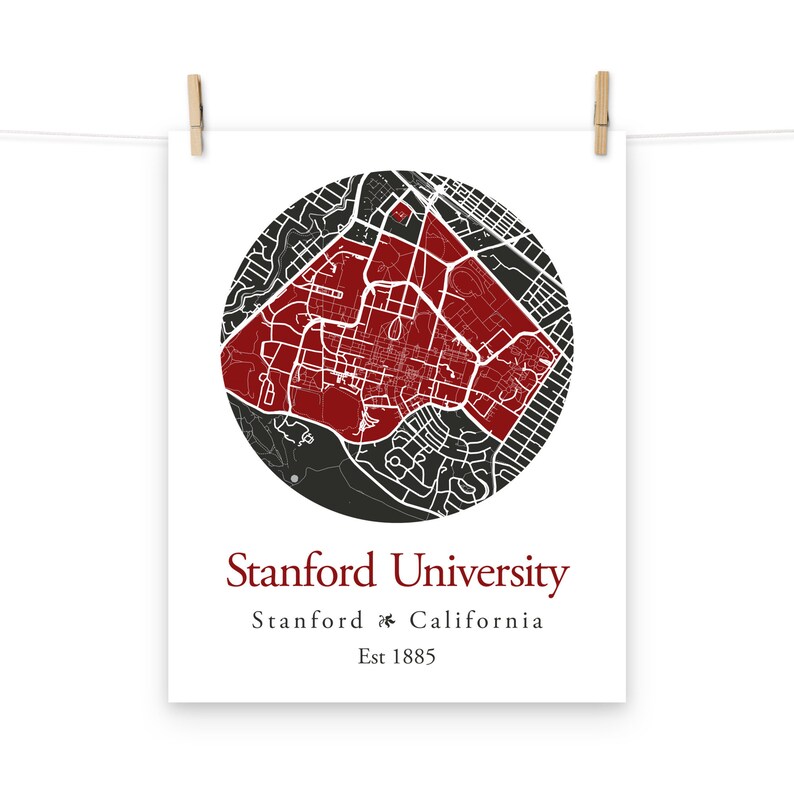 Stanford University, Stanford Campus Map Print, College Wall Art ...
