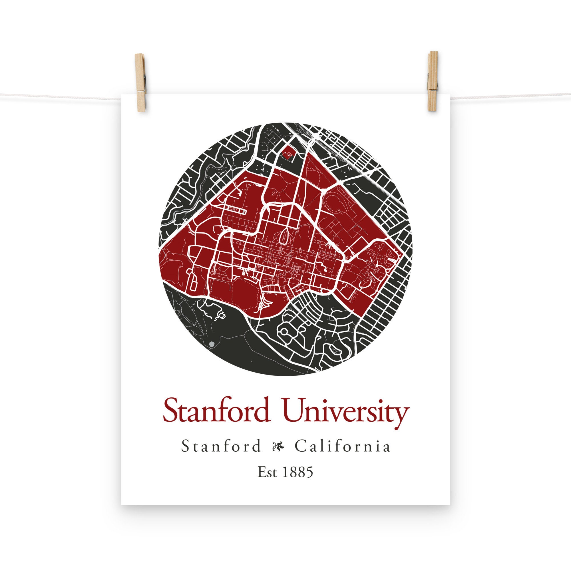 Stanford University, Stanford Campus Map Print, College Wall Art ...