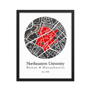 gerahmter Druck, Northeastern Universität, Boston Karte, Northeastern College, New York College, Schulabschlussgeschenk, Wohnheim Dekor, NEU Schüler