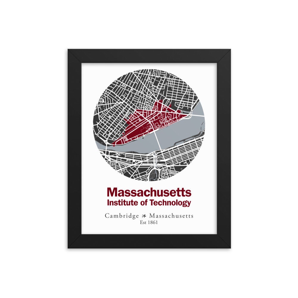 MIT Massachusetts Institute of Technology, Cambridge Campus Map Framed ...