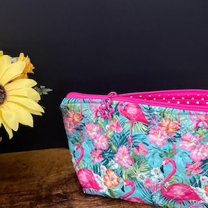 Quilted Flamingoes Zip Pouch
