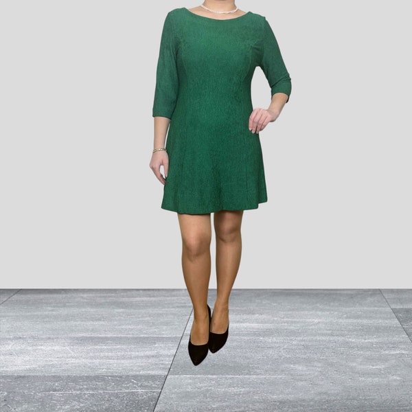 Green Mini Loose Fitted Dress, Green Round Neck Dress, Back V Shaped Mini Dress, Stylish and Sporty Half Sleeve Dress, Green Casual Dress