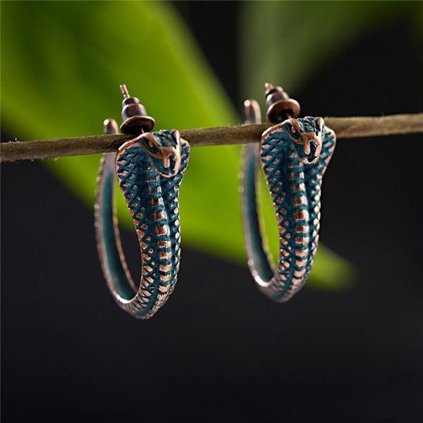 Boho Ethnic Cobra Snake Dangle Drop Earrings | Snake Hoop | Animal Earrings Hanging Hoop Jewelry for Women Party | Creative Gift Idea
