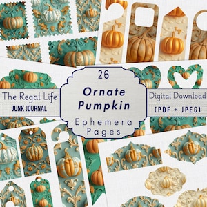 Fall Pumpkin Ephemera: Ornate Junk Journal Pages (Digital Download)