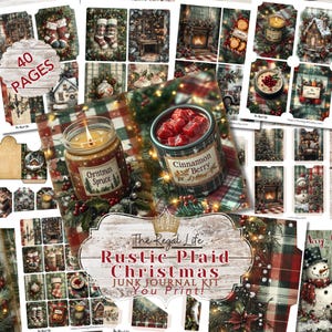 Rustic Christmas Junk Journal Kit, Merry Christmas Junk Journal Pages, Plaid Scene Junk Journal Printable Paper, Digital Collage Sheet