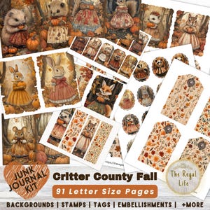 Kit de carnets d'automne du comté de Critter, Images de forêt imprimables de carnets d'articles indésirables, projet de citrouilles d'automne, feuilles de collage de scrapbooking, JPEG