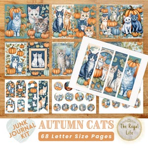 Autumn Cats Junk Journal Printable Pages, Cozy Digital Images, Scrapbook Collage Sheets, JPEG