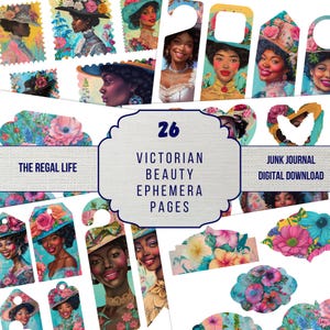 Victorian Ladies Junk Journal Kit: Ephemera, Papers, Tags (PDF, JPEG)