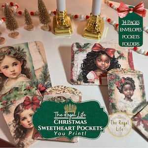 Christmas Sweetheart Junk Journal Pockets, Folders, Envelopes, Digital Folio, Vintage Pockets, Junk Journal Supply, Holiday Ephemera