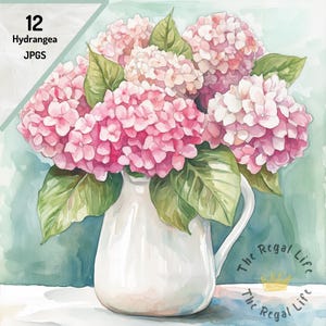 Watercolor Hydrangeas Clipart: Flower Vase, Scrapbook Art (Digital Download)