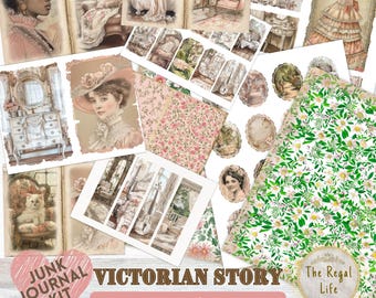 Victorian Story Junk Journal Kit: Printable Collage Pages (Digital Download)