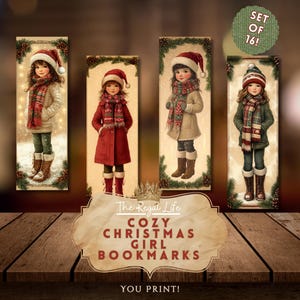 Christmas Girl Bookmarks: Cozy Winter Set of 16 (Digital Download)