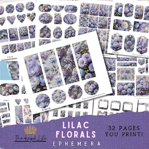 Lilac Florals Printable Ephemera, Lavender Scrapbook Images, Flower Digital Download Ephemera, Spring Craft Project