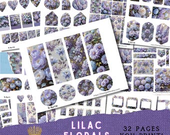 Lilac Florals Printable Ephemera, Lavender Scrapbook Images, Flower Digital Download Ephemera, Spring Craft Project