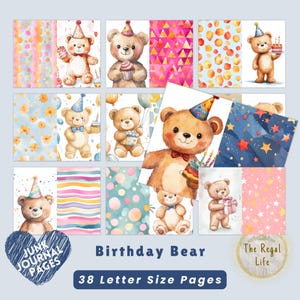 Páginas de diário de aniversário com ursos: papel para scrapbook para impressão (download digital)