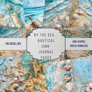 By the Sea Nautical Junk Journal Pages, Summer, Seaside, Ocean, Vacation, Beach, Starfish, Seashells, Coastal, Printable, Digital, Scrapbook