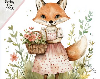 Pacchetto di clipart di volpe primaverile ad acquerello: decoupage e album (download digitale)