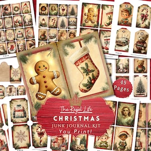 Christmas Junk Journal Kit, Merry Christmas Junk Journal Pages, Santa Winter Christmas Junk Journal Printable Paper, Printable Ephemera