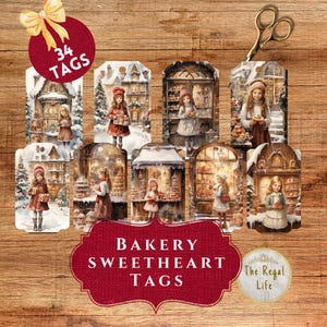 Christmas Bakery Sweetheart Junk Journal Tags, Festive Junk Journal Paper, Winter Scene Scrapbook, Digital Christmas Baking Ephemera JPEG