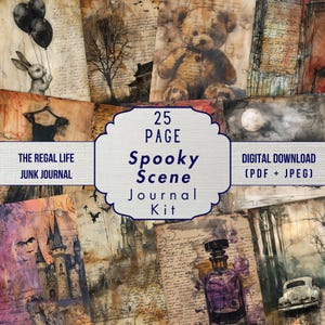 Escena espeluznante Páginas de diario basura de Halloween, Hojas de diario de temporada espeluznantes, Curiosidades extrañas, Hojas digitales imprimibles, Escenas abandonadas