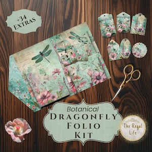 Dragonfly Junk Journal Folio, Botanical Junk Journal, Printable Folio, Loaded Folder, Digikit, Folio Kit, Dragonfly Ephemera
