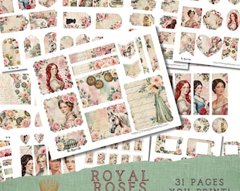 Viktorian Rose Junk Journal Seiten: Shabby Chic Scrapbook Papier (Digitaler Download