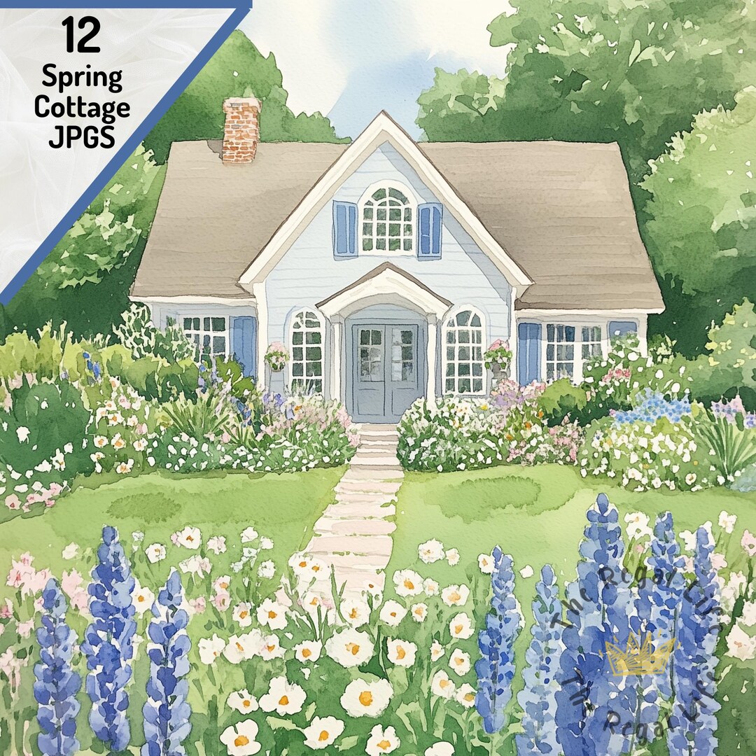 Spring Cottage Clipart: Floral Garden Watercolor Art (digital Download ...