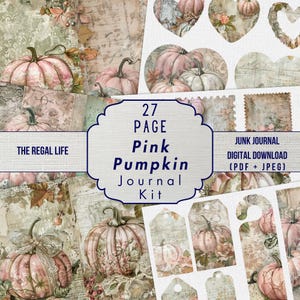 Pink Pumpkin Printable Junk Journal Kit, Shabby Chic Journaling Pages, Fall Ephemera, Love Letters, Aged Paper, Vintage Paper, Scrapbook