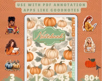 Autumn Digital Notebook with Stickers for Goodnotes and PDF Annotation Apps, Digital Notetaking Essentials